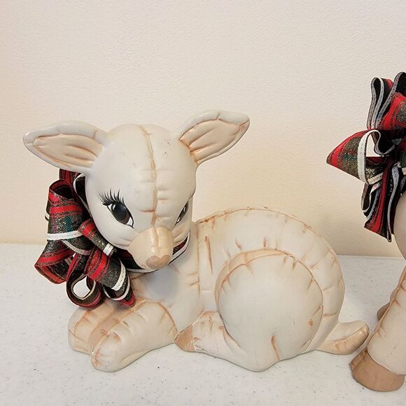 Vtg 80s Kimple Mold Christmas Ceramic Reindeer Figurines Hand Painted 2 - Picture 4 of 16